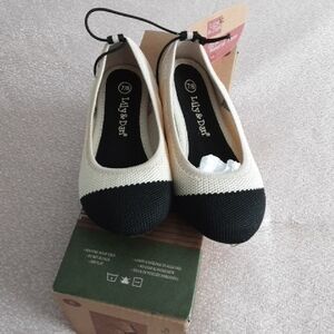 Kids Two-Tone Black and White Knit Ballet Flats